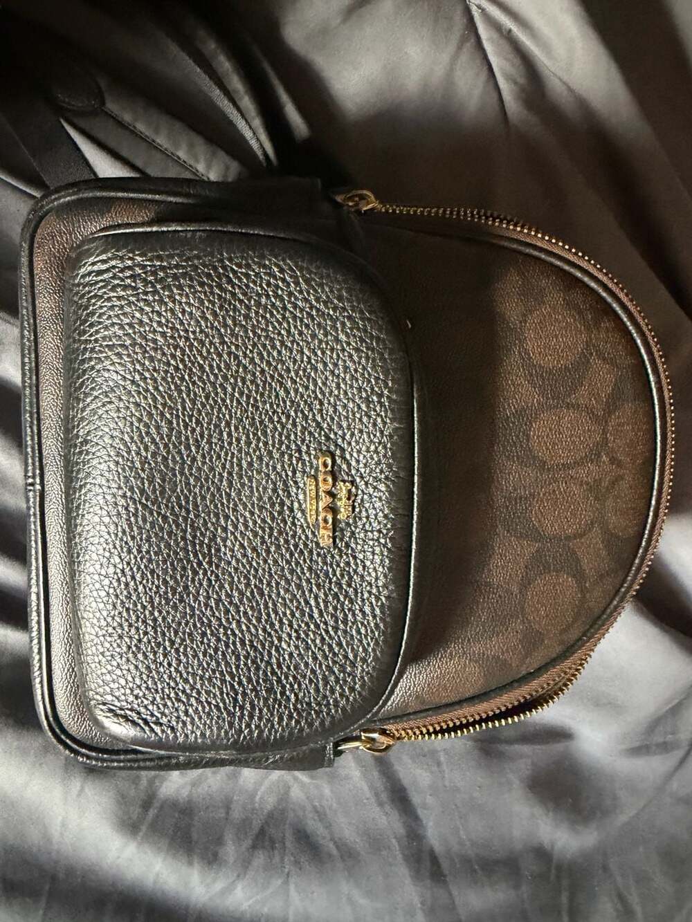 Coach Court Backpack in Signature Canvas and Pebble Leather Brown Black wallet